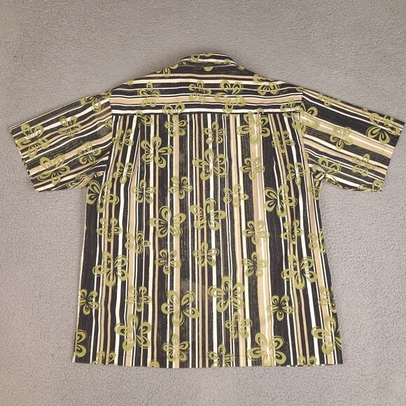 Paradise Blue Hawaiian Shirt Mens XL Floral Striped Button Down Cotton Bamboo - Picture 12 of 14